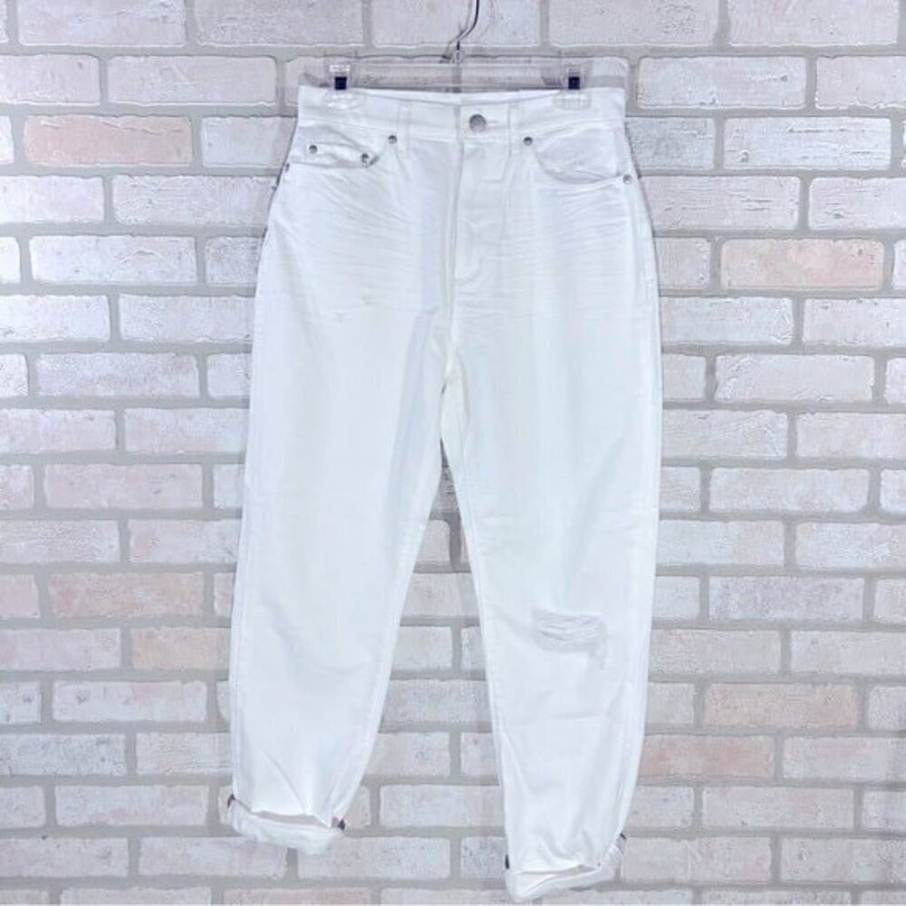 Loft NWT High Waist White Distressed Slim Pocket Boyfriend Jeans Size 26/2 - Picture 3 of 12